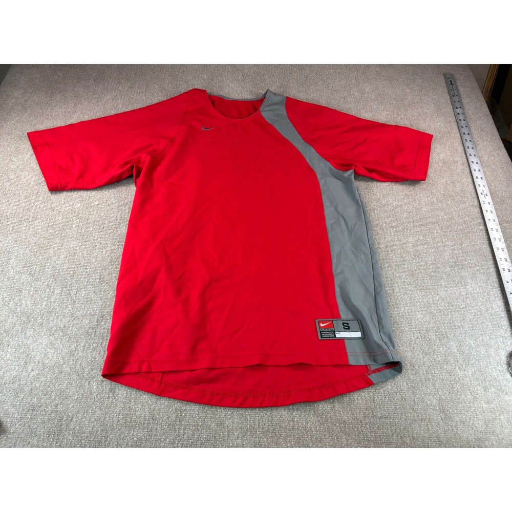 Nike Team Mens Small Red Grey Colorblock Athletic Training Shirt SP05 BLM